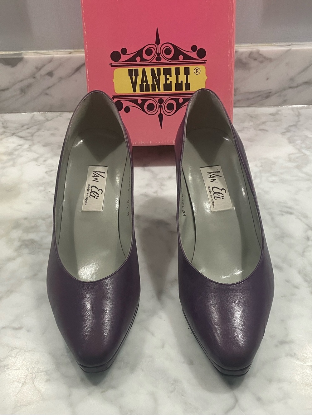 Vintage Van Eli plum purple heels pumps size 8.5 M MADE IN SPAIN WOMENS - Picture 2 of 13